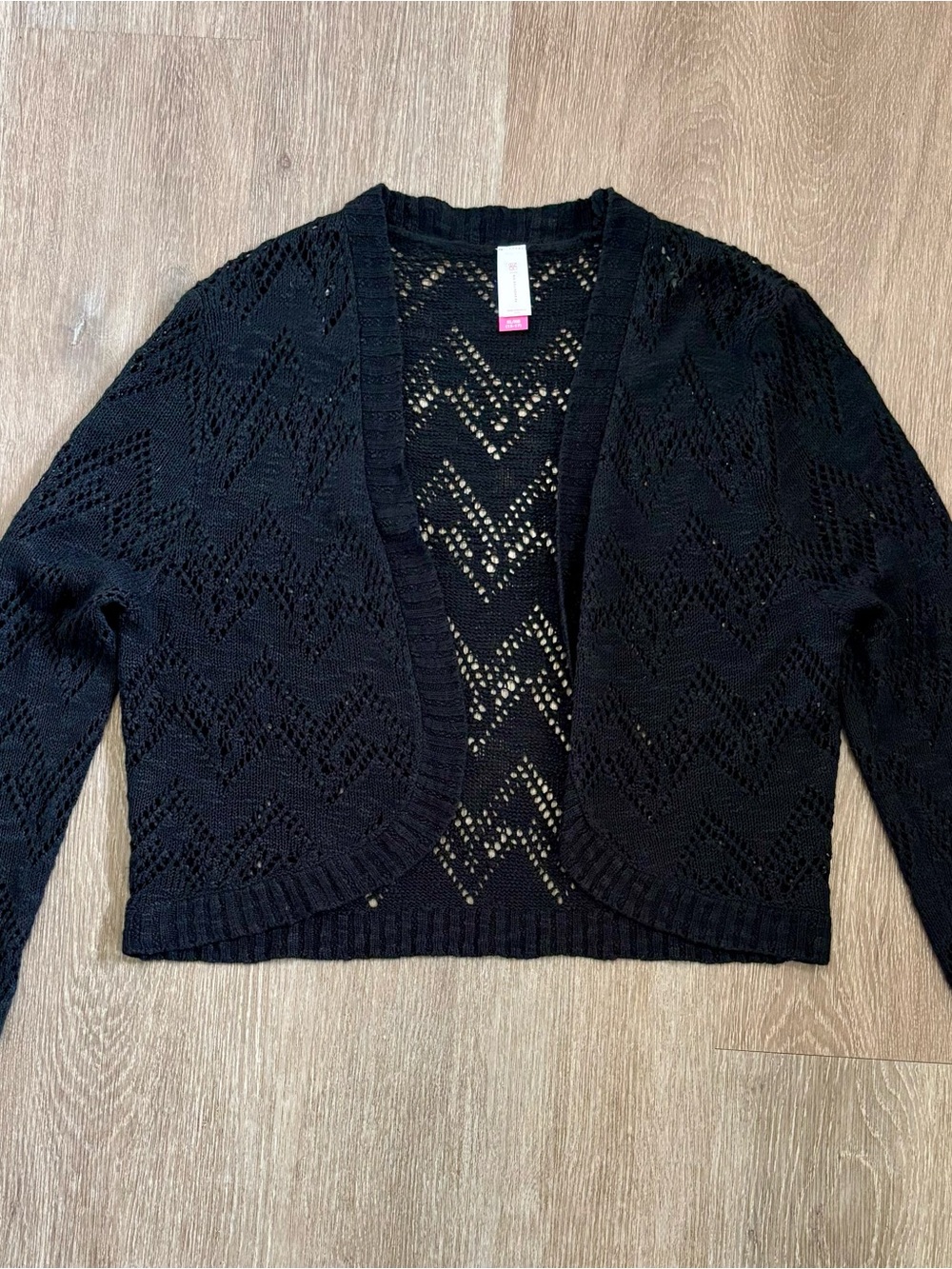 No Boundaries Black Open-Front Crochet Bolero Cardigan